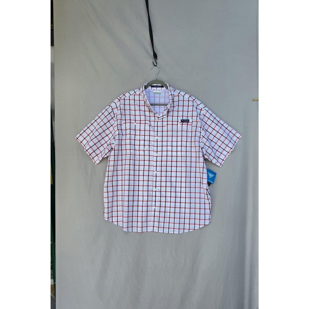 Columbia Super Tamiami Shirt Mens 2XL White Plaid Short Sleeve Omni-Wick PFG